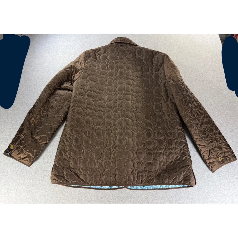 Coach Est. 1941 Women Brown Signature C Quilted Barn Jacket Coat Gold Snaps L
